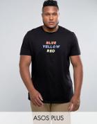 Asos Plus Longline T-shirt With Blue Yellow Red Print - Black