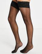 Hunkemoller Dotted Lace-top Stockings With Back Seam In Black