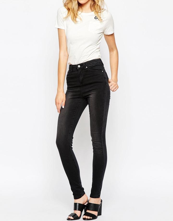 Grain Denim High Waist Heavy Worn Skinny Jeans - Black