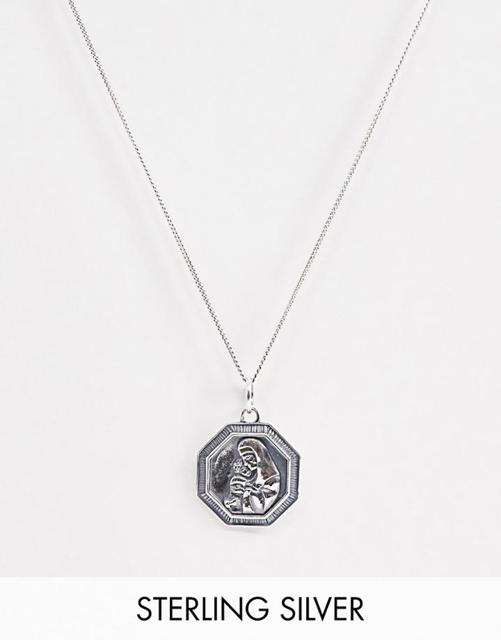 Asos Design Sterling Silver Religious Style Pendant Necklace In Burnished Silver