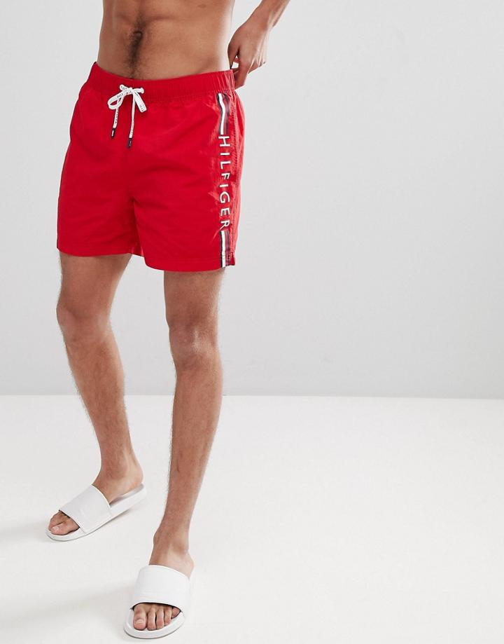Tommy Hilfiger Short Drawstring Side Stripe Logo Swim Shorts In Red - Red