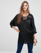 Lavand Sheer Insert 3/4 Sleeve Blouse - Black