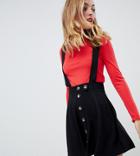 Asos Design Petite Button Up Mini Pinafore Skirt - Black