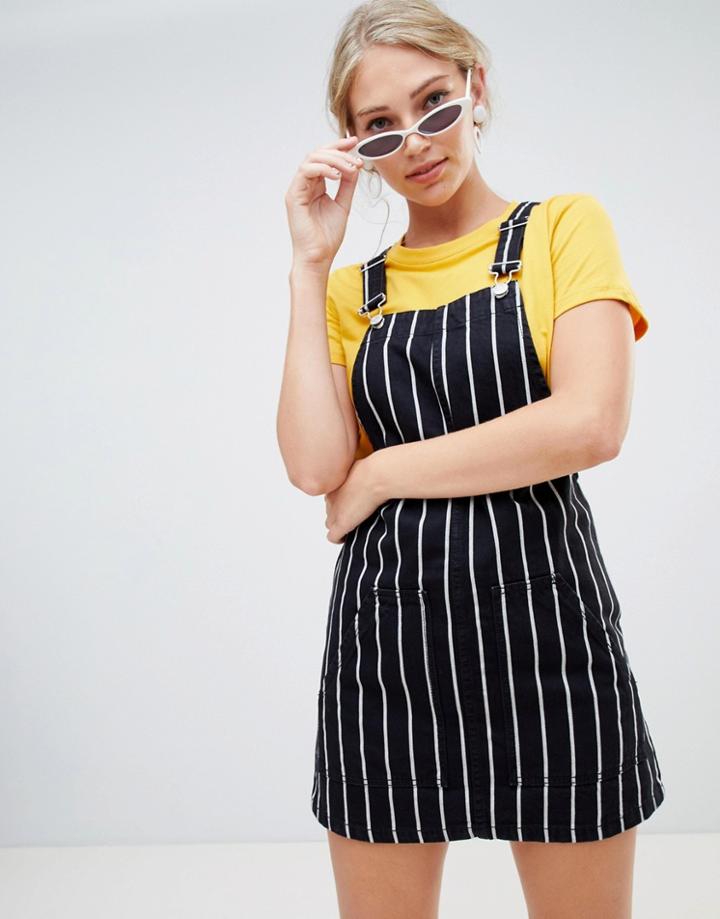 Stradivarius Stripe Overall Dress - Black
