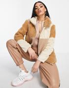 Qed London Patch Detail Sherpa Jacket In Tan-brown