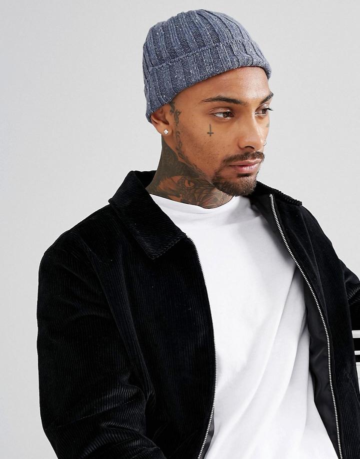Asos Mini Fisherman Beanie In Blue Nepp - Blue