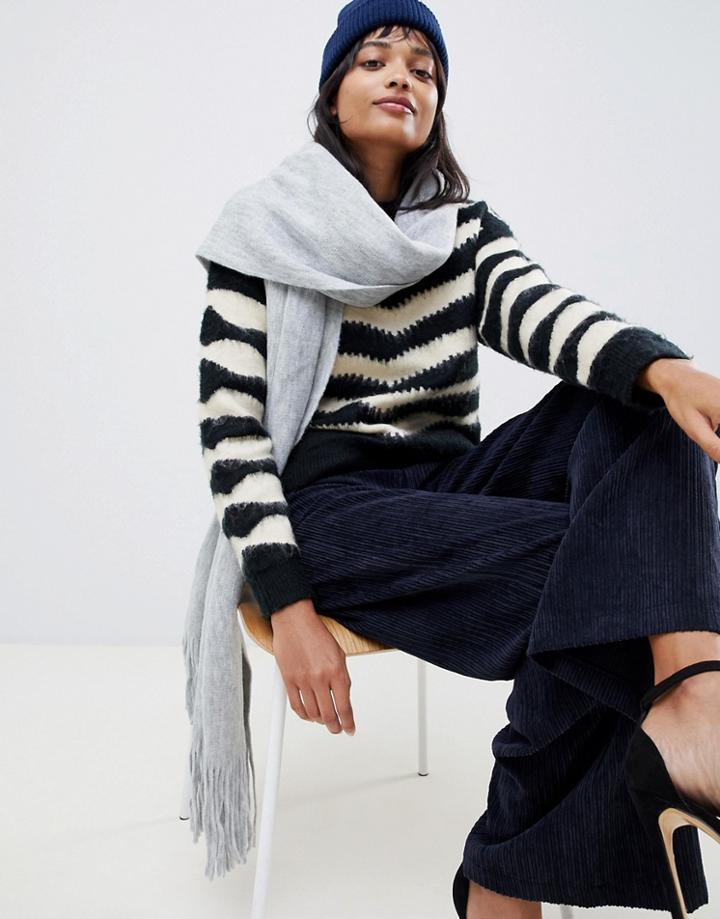 Asos Design Long Tassel Scarf In Supersoft Knit - Gray