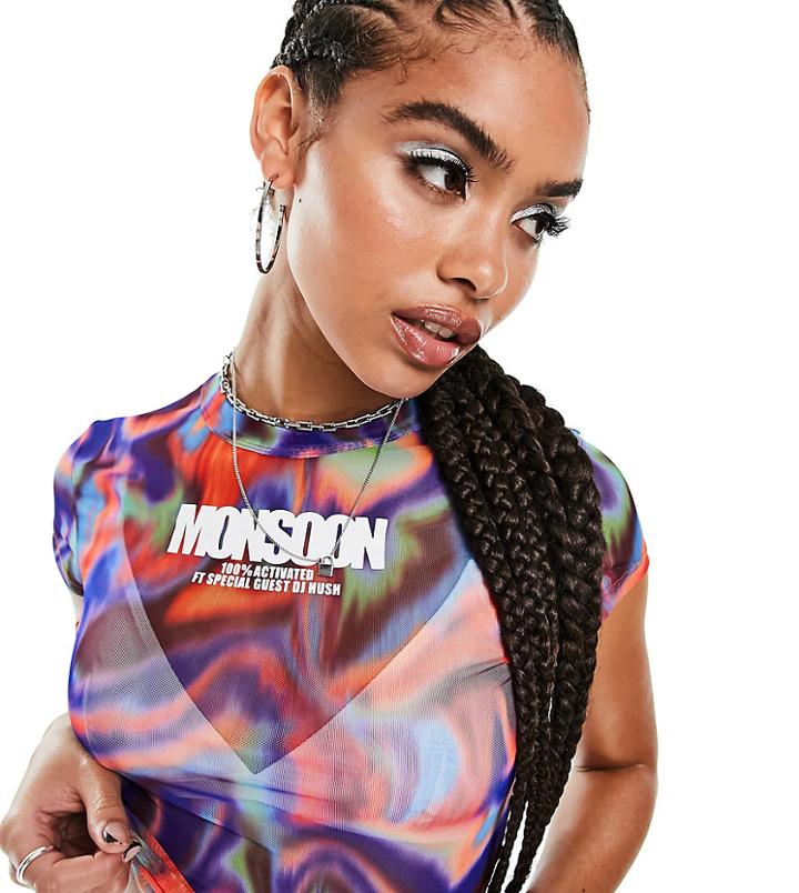 Asyou Neat Fit Mesh T-shirt With Monsoon Graphic In Multi