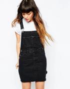 Asos Denim Classic Overall Dress With Raw Hem In Washed Black - Washed Black