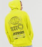 Asos Design Tall Oversized Hoodie In Bright Green With Global Back Print - Green