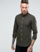 Farah Oxford Shirt In Slim Fit Dark Green - Green