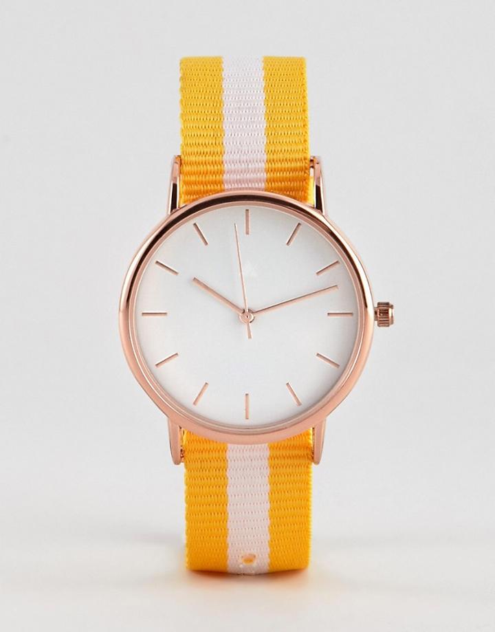 Asos Design Watch With 3 Interchangeable Check And Stripe Straps - Multi