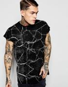 Asos Oversized Sleeveless T-shirt In Cracked Print - Black