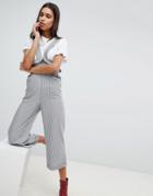 Lost Ink Suspender Pants With Frill Waist In Fine Stripe - Gray