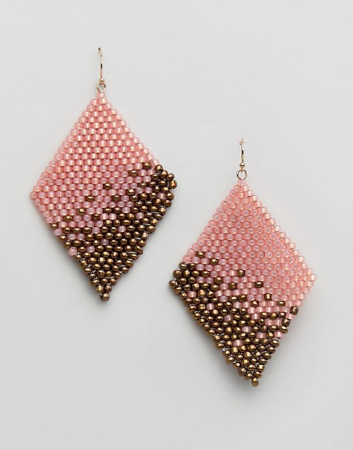 Steve Madden Diamond Shaped Beaded Fishhook Earring - Pink