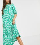 New Look Maternity Crinkle Tiered Midi Dress In Green Pattern