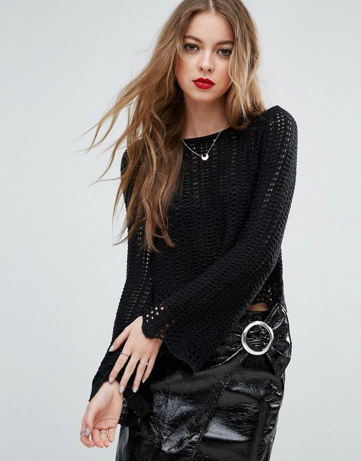 Asos Crochet Stitch Sweater - Black