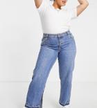 Asos Design Curve Organic Cotton Blend Mid Rise '90s' Straight Leg Jean In Midwash With Rhinestone Hotfix-blues