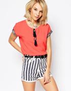 Daisy Street Top With Embroidered Detail And Tassel Tie - Orange