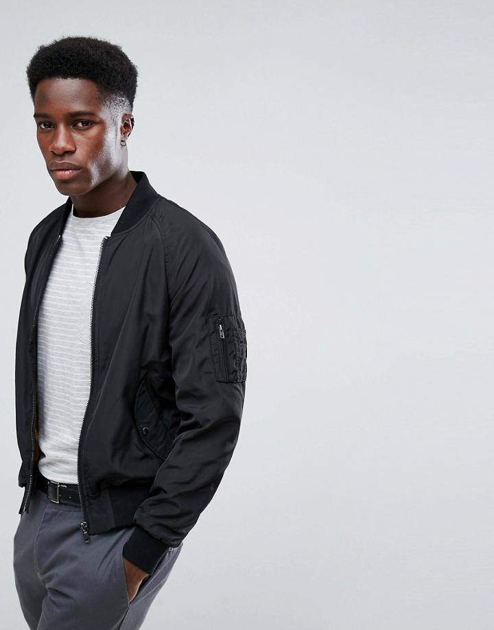 Stradivarius Bomber Jacket In Black - Black