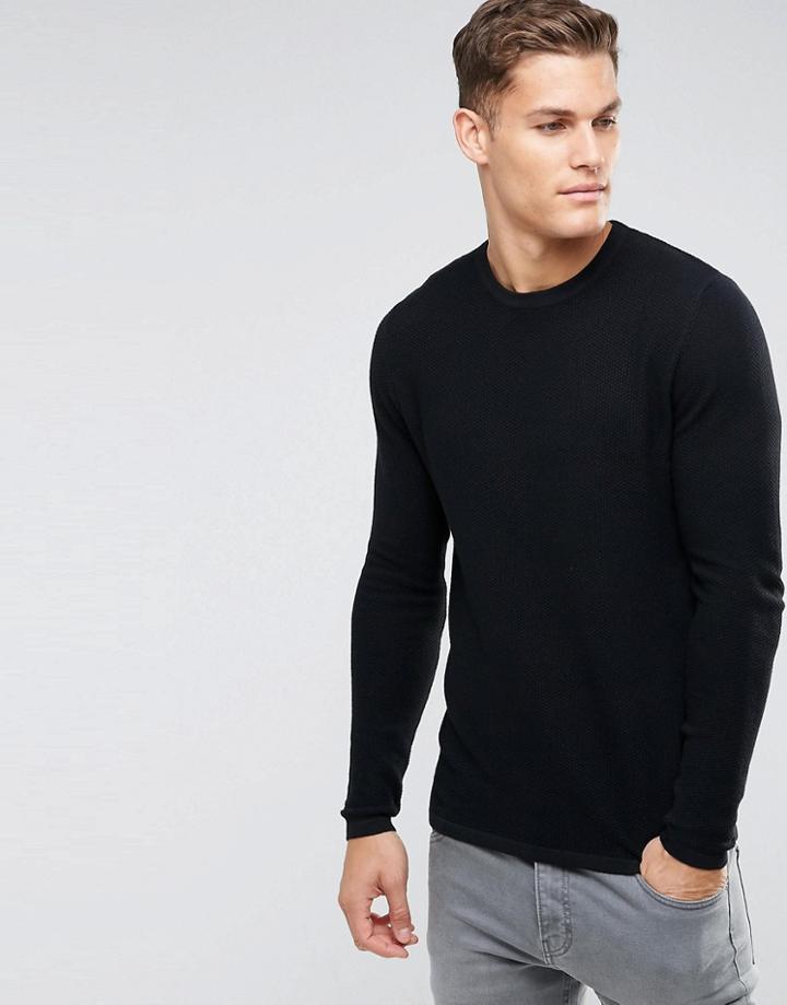 Jack & Jones Premium Sweater In Waffle - Black