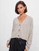 Bershka Knitted Cardigan In Oatmeal-neutral