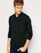 Asos Shawl Neck Sweater In Dark Green Cotton - Green