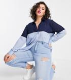 Asos Design Curve Color Block Shirt In Navy And Light Blue-multi