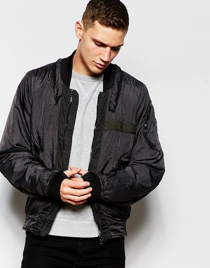 G-star Bomber Jacket Submarine Nylon Zip Detail In Raven Overdye - Raven