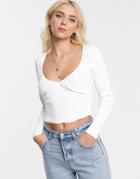 Asos Design Sweater With Gathered Bust Detail-white