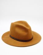 Catarzi Fedora Hat With Leather Trim - Brown