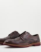 Asos Design Leather Brogue In Brown With Contrast Sole