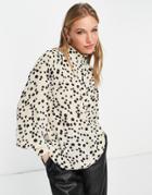 Pretty Lavish Ambre High Neck Balloon Sleeve Blouse In Cream Spot Print-white