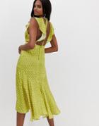 Asos Design Midi Dress With Knot Front Detail In Satin Polka Dot-multi