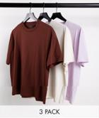 Asos Design 3 Pack Relaxed Fit T-shirt In Multi