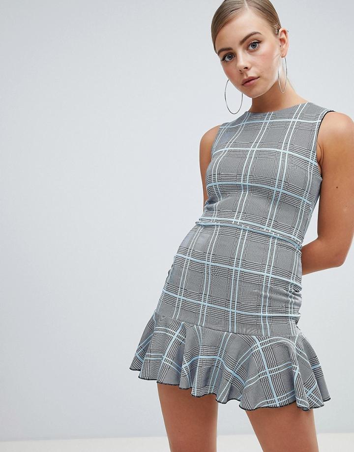 Missguided Peplum Hem Mini Dress In Check - Gray