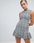 Missguided Peplum Hem Mini Dress In Check - Gray