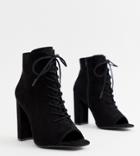 New Look Lace Up Block Heeled Boots-black