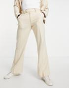 Asos Design Flared Suit Pants In Wool Mix Herringbone In Stone-neutral