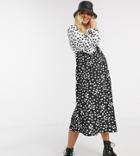 Asos Design Maternity Exclusive Smock Midi Dress In Mono Mix Spot-black