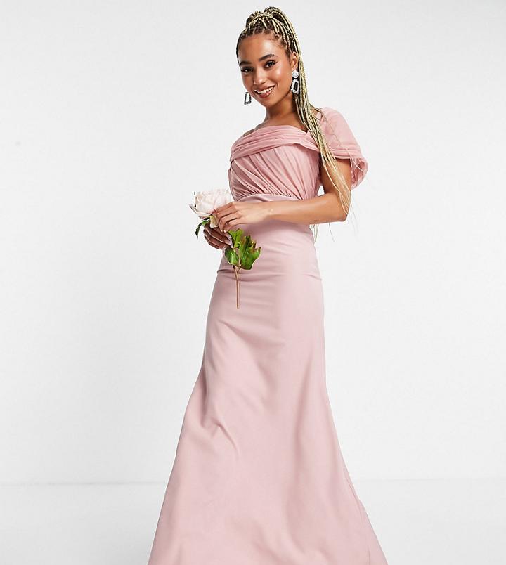 Missguided Bridesmaid Bandeau Gown With Organza Detail In Blush-pink