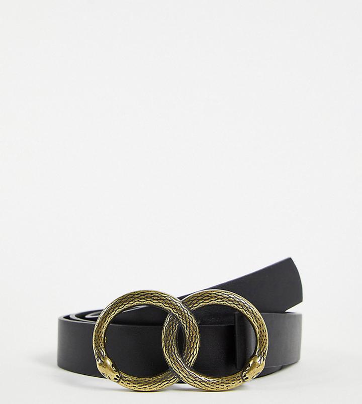 Asos Design Curve Double Snake Buckle Waist And Hip Belt In Black
