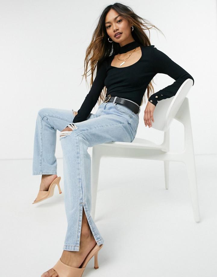 Lipsy Knitted Choker Detail Sweater Black