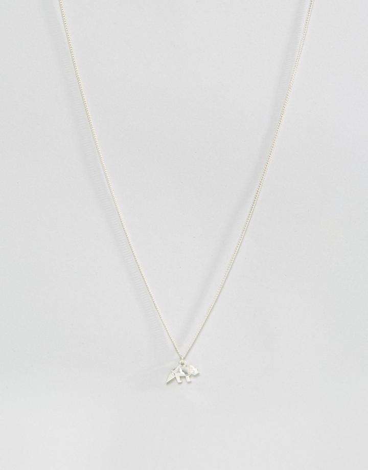 Asos Necklace In Silver With Dinosaur Pendant - Silver
