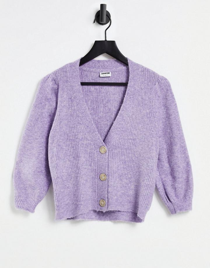 Noisy May Cardigan With Puff Sleeves In Lilac-purple