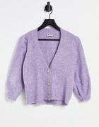 Noisy May Cardigan With Puff Sleeves In Lilac-purple
