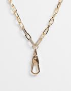 Asos Design Necklace In Hardware Chain With Crystal And Clasp Pendant In Gold Tone