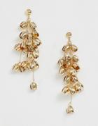 Asos Design Earrings With Occasion Petal Drop In Gold Tone - Gold