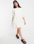 Object Embroidered Tiered Mini Dress In White