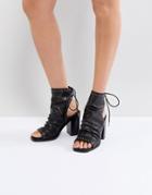 Sol Sana Voyager Black Leather Heeled Open Toe Boots - Black